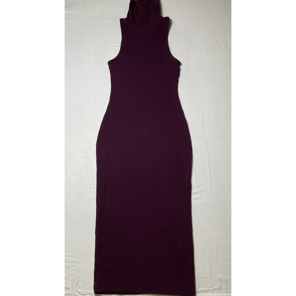 ZARA Ribbed Sleeveless Turtleneck Midi Dress BURGUNDY SZ S Travel Party 591